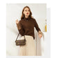 Women's High Neck Knitted Shirt Skin-friendly Breathable Stitching Color Bottoming Shirt Pull Over High Collar Loose Fit Long Sleeves T-shirt Basic