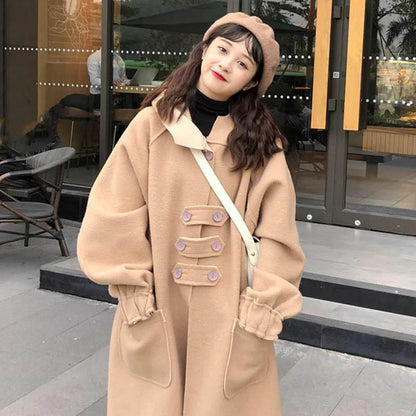 Women's Autumn Over-the-knee Coat Female Students' Long Woolen Coat Is Loose and Thin