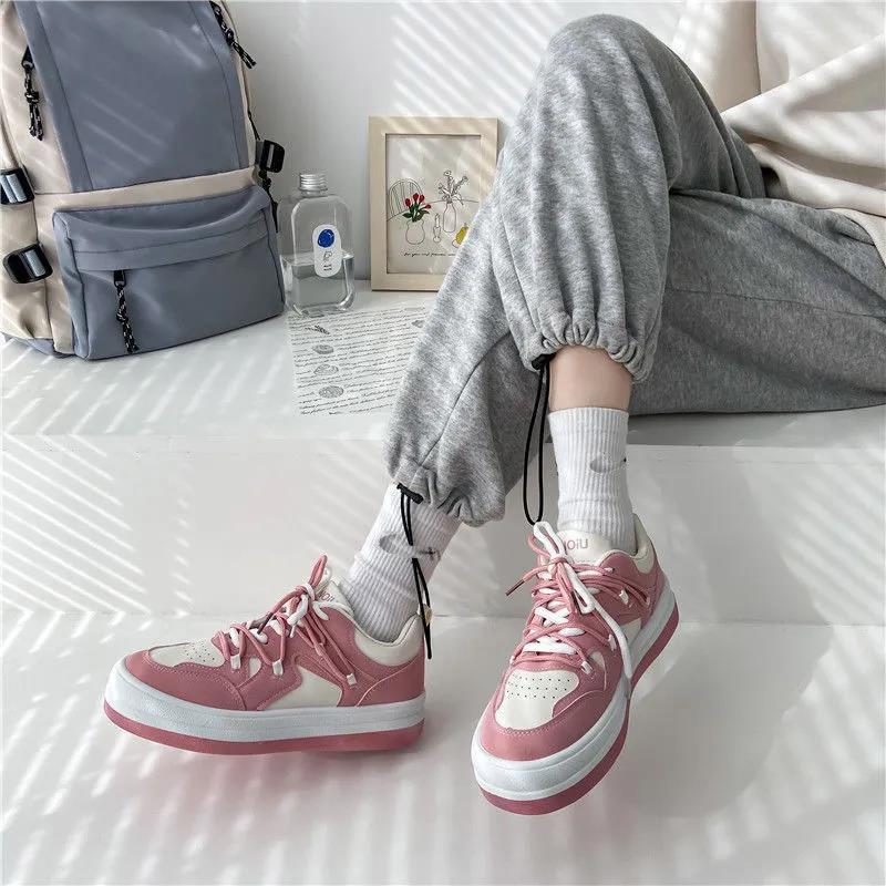 Ins Tide All-match Hong Kong Style Student Casual Sports Shoes Female White Shoes Korean Color-blocking Street Clapper Shoes