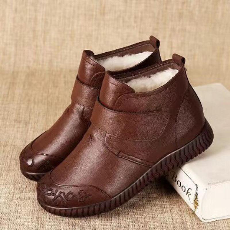 Cotton Shoes Women's Winter Plus Velvet Soft Sole To Keep Warm and Non-slip Leather Shoes Plus Velvet Padded Shoes
