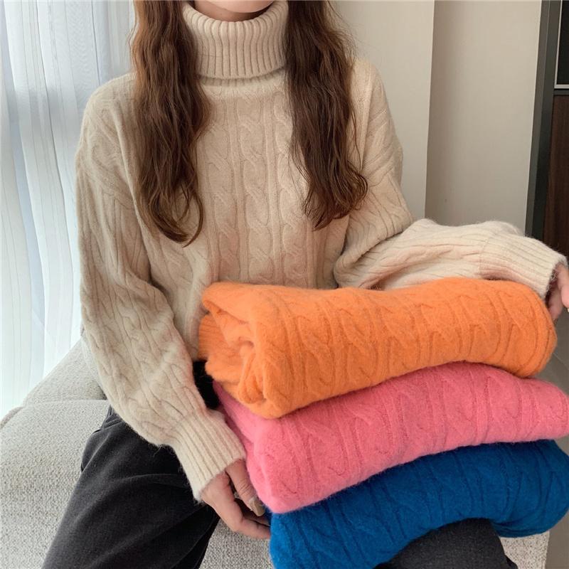 Turtleneck Sweater Women Fall Winter Long Sleeve Pink High Neck Plus Size Loose Pullovers Oversized Harajuku Knitted Jumper Women Winter Sweaters