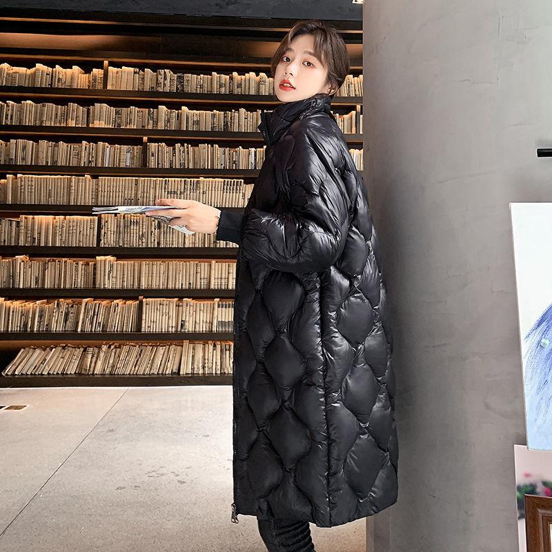 Women's Down Coat Mid-length Stand-up Collar Winter Bright Face Over-the-knee Cotton Coat