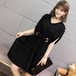 Solid Color V-neck Hollow Dress Summer Women Batwing Sleeve Big Bow Ring Belt Knee-length Dress