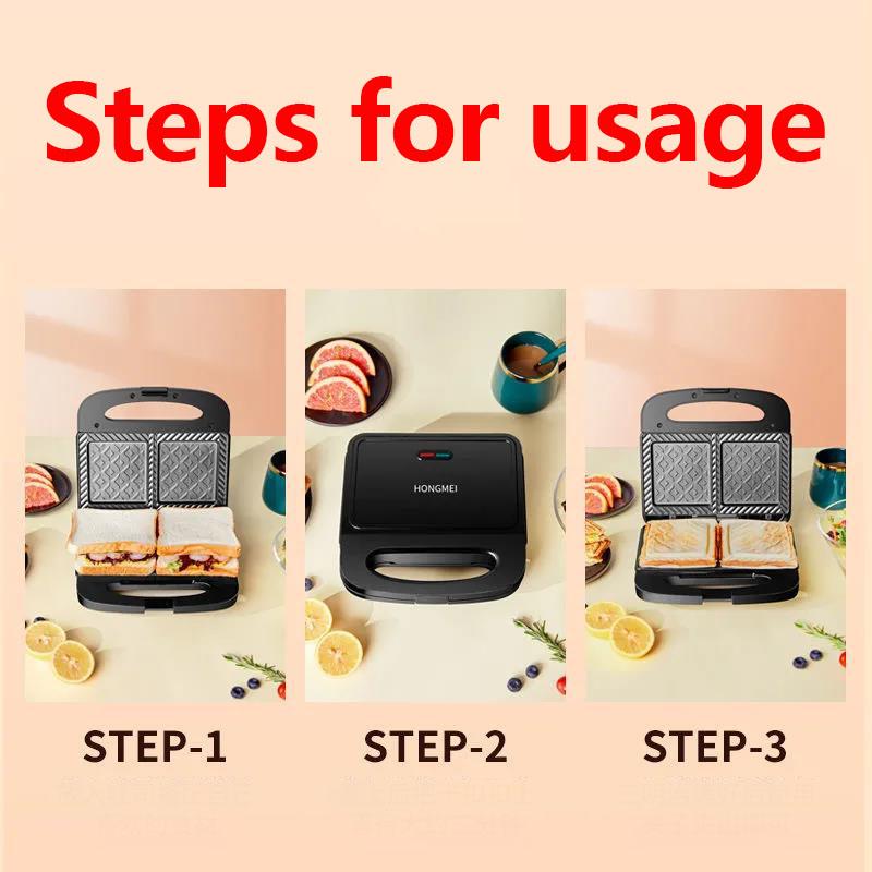 Double Grid Multifunctional Breakfast Machine Waffle Maker Bread Maker Sandwich Making Machine Kitchen Supplies