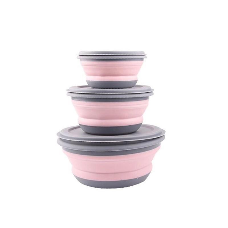 3Pcs Folding Camping Bowl Set Portable Silicone Kitchen Containers for Travel Outdoor Camping