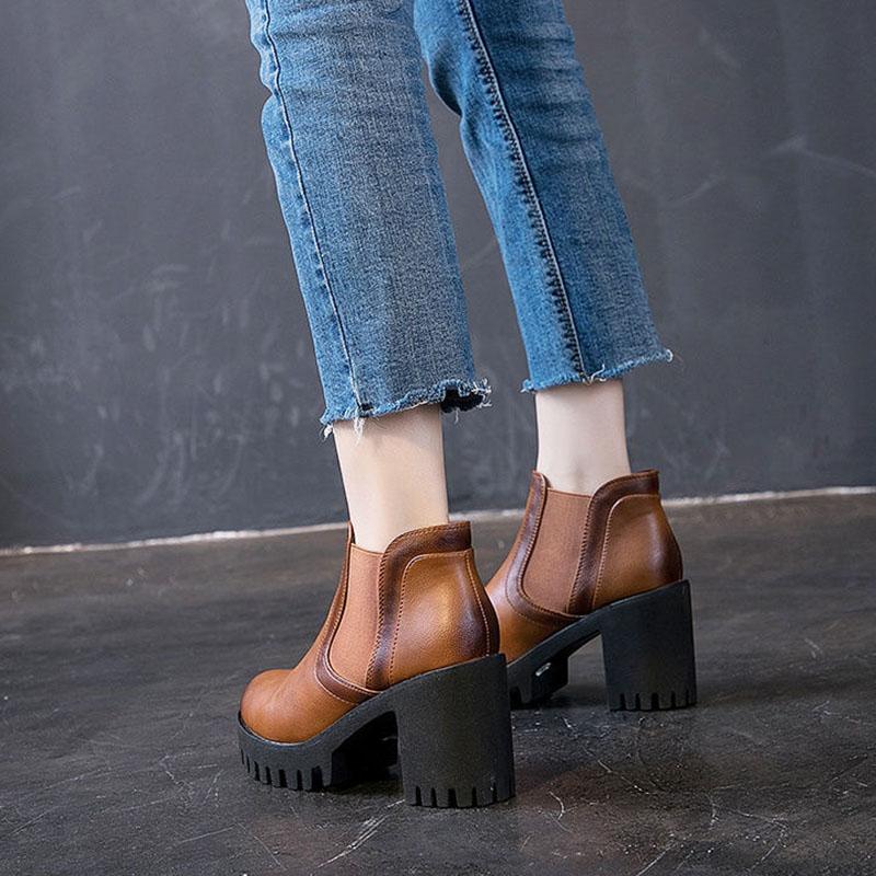 Thick-heeled Short Boots Women's Autumn and Winter Smoke Pipe Martin Boots High Heels All-match Height-increasing Shoes Single Boots High Heels