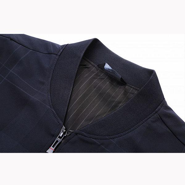 Men's Spring and Autumn Stand Collar Thin Coat Plaid Casual Slim Jacket Middle-aged High Quality Baseball Uniform Jacket