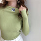 Women Warm Sweater Turtleneck Collar Female Solid Color Long Sleeve Slim Fit Pullover Sweater