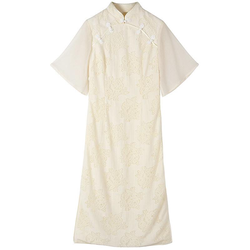 Improved Version of Chinese Style Women's Hanfu Cheongsam Women's Retro Elegant Long Temperament Dress Slim Cute Retro Style Embroidery Pattern