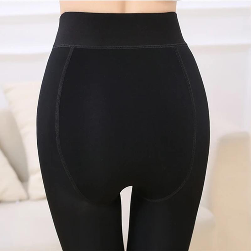 Women's Winter High Waist Leggings Plus Velvet Thick Warm Slimming Trousers High-density Nylon Outer Wear Large-size Slim Elastic Female Leggings