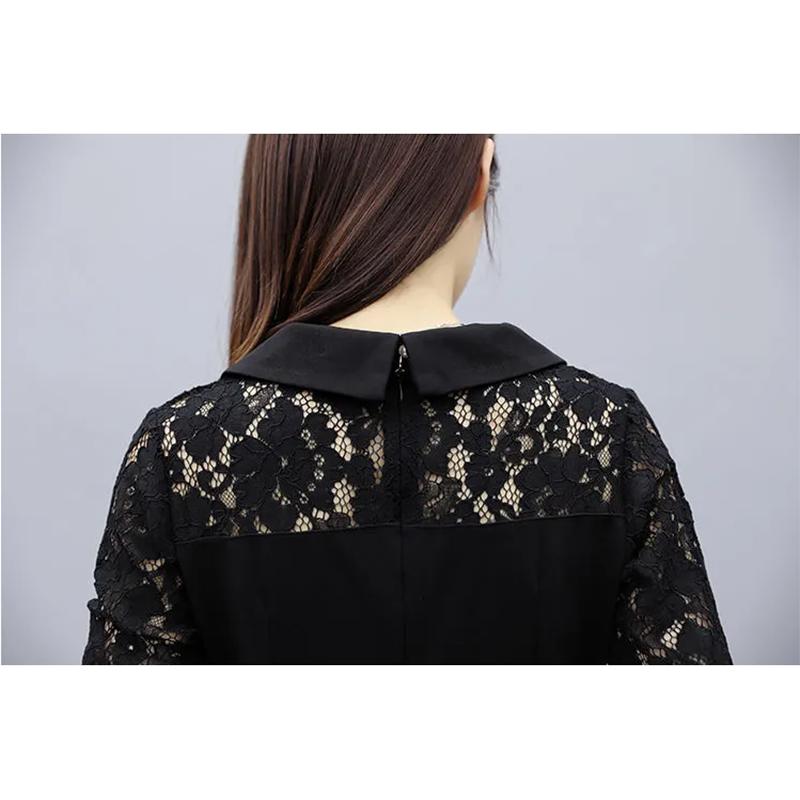 Women's Sexy Lace Dress Suit Collar V Neck Belt Ruffle Embroidered Lace Skirt Stitching Full Hip Dresses Elegant Black Bottoming Shirt Slim Fit Suit