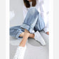 WTEMPO Adjustable trouser length Women's High Washed Denim Waist Wide Leg Pants Straight-leg Pants Super Long Loose Casual