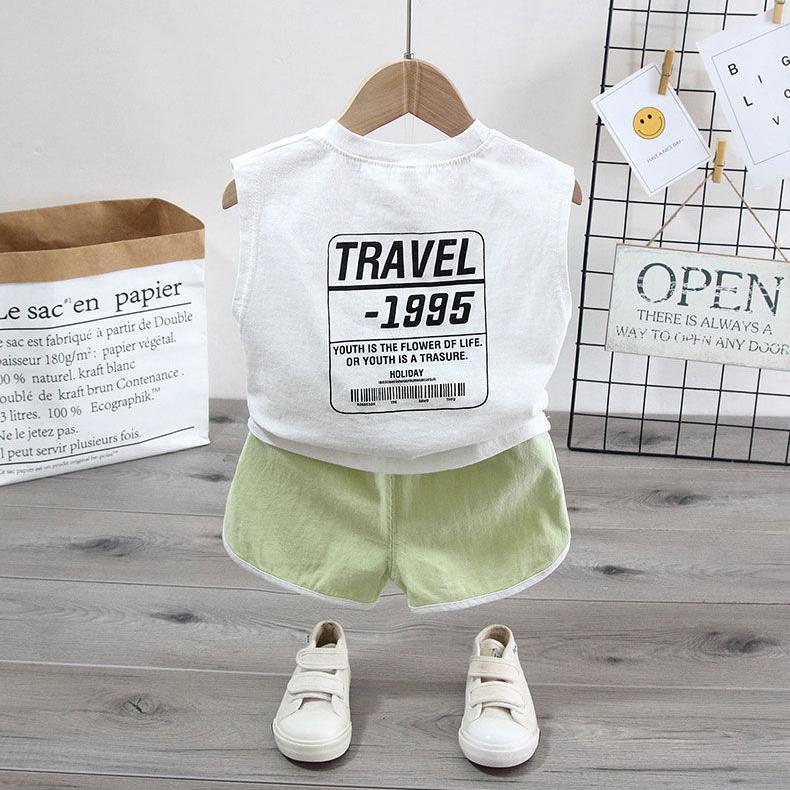 2PCS Children Clothing Set Spring Summer Boys Suits Printing Sleeveless Tops + Pants Clothing Set