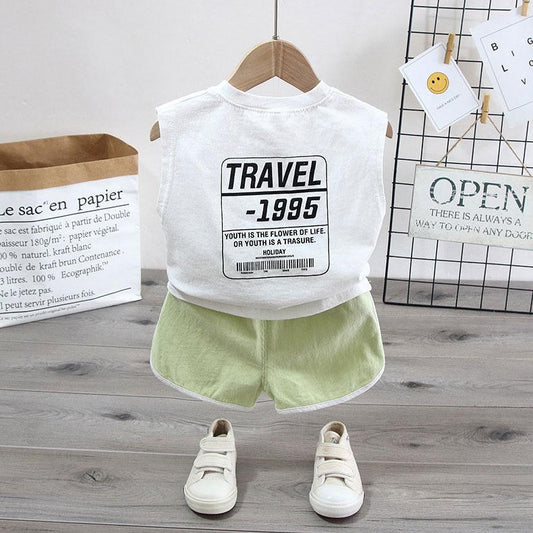 2PCS Children Clothing Set Spring Summer Boys Suits Printing Sleeveless Tops + Pants Clothing Set