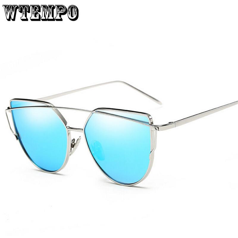 WTEMPO Double Beam Metal Cat Eye Sunglasses Women Oval Colorful Lady Sunglasses 2019 Oval Frame Vint