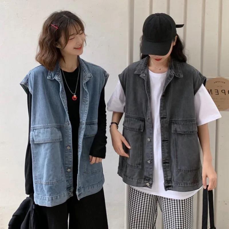 Solid Color Women's Denim Vest Sleeveless Spring and Summer Loose Casual Coat Big Pocket