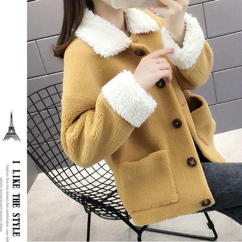 Fashion Casual Thick Wool Lamb Coat Winter Korean Loose Student Short Grain Fleece Coat Women