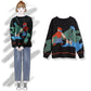 Vintage Autumn Winter Women Cartoon  Printed Sweater Student Loose Casual Pullover Sweater All-match Knitwear Coat Outer Wear