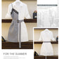 Women Shirt Dress Summer  Female Plus Size Slim Lace Plaid Stitching Midi Dress Elegant Dress with Sashes