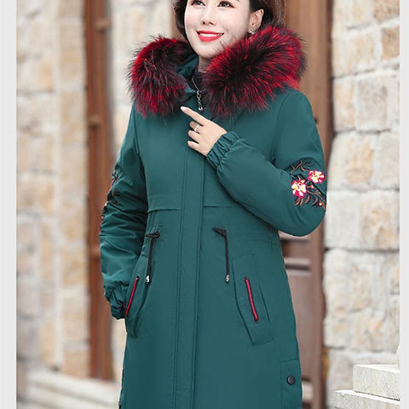 Women's Solid Color  Down Jacket Mid-length Korean Style Loose Thick Coat Warm Cotton Coat Large Fur Collar Winter Quilted Jacket
