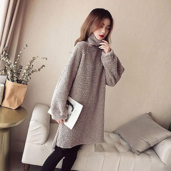 Maternity Base Skirt Winter Imitation Lamb Wool Thick Sweater Plus Size Mid-length Dress