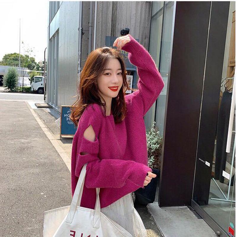 Plus Size Spring and Autumn Sweater Korean Fashion Casual Sexy Blouse Solid Color Strapless Youth Female Jacket