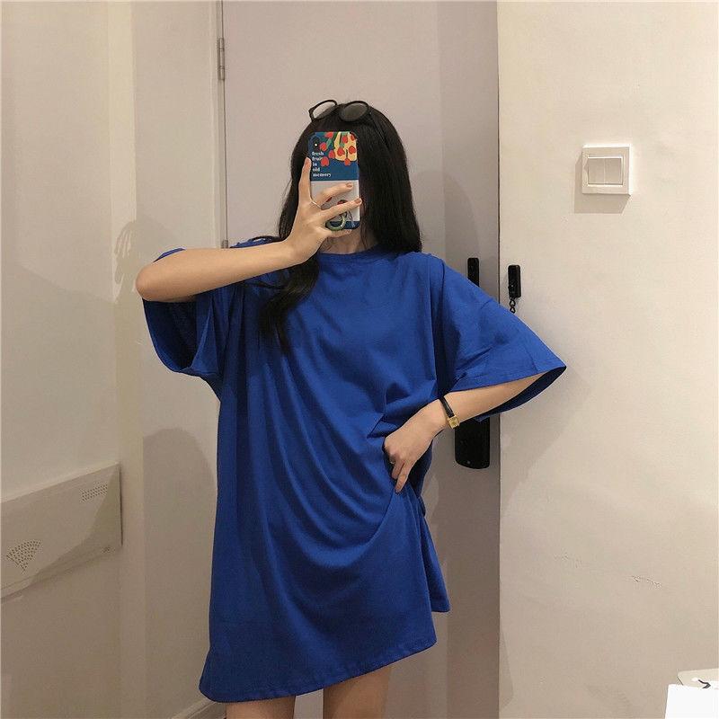 Women Dress Girl Loose O-Neck Casual Long T-shirt Dress Big Loose Home Outer