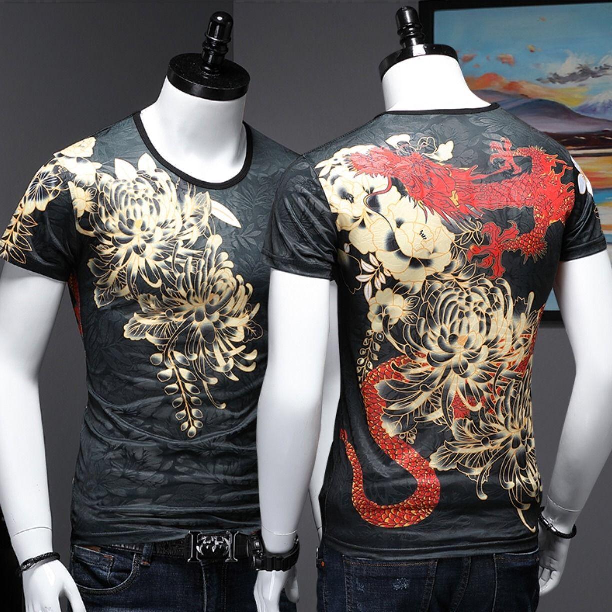 WTEMPO T-Shirt Men Shirt Summer Print Hip Hop T-Shirt Slim Casual Tops