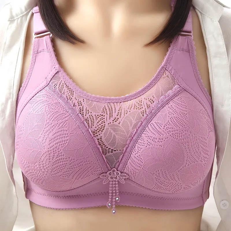 Large Size Thin Section Gathered Anti-glare Adjustment Comfortable Underwear Bra Without Steel Ring Spring and Summer Ladies Breathable Bra