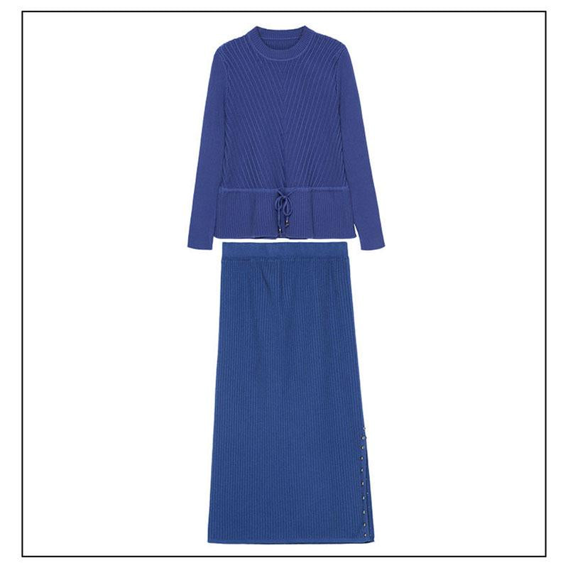 Elegant Autumn Knitted Dress Women Two Piece Set Winter Warm Soft Sweater Dress Lady Casual Dress