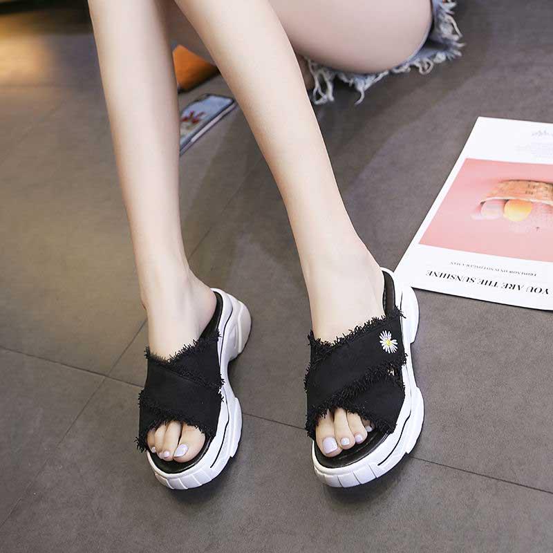 Size35-39 Summer Women Slippers Bohemian Beach Lightweight Slippers Wedge Platform Crystal Letter Sandals Outdoor High Heels