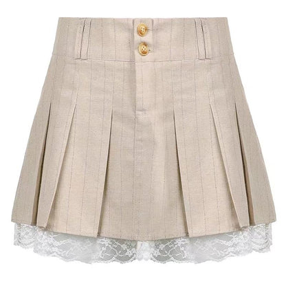 Women's Pleated Skirt Girls Summer Solid Color High Waist A-line Skirts Lace Patchwork Mini Skirt Club Short Skirts