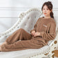 Women Warm Pajamas Suit Winter Home Wear Coral Fleece Thick Velvet Sleepwear Top and Pants Set Pullover O Neck Casual Loose Long Sleeve Flannel Pyjama