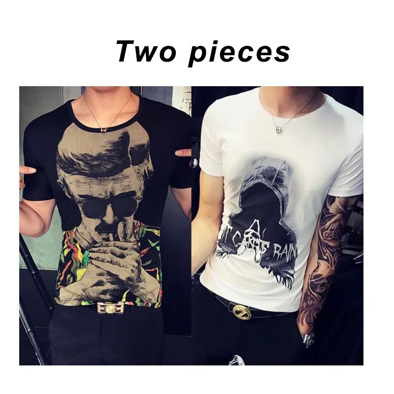Two pieces  Summer Men's Short Sleeve T-shirt Youth Slim T-shirt Student Trend All-match Half Sleeve Men's Top Clothes