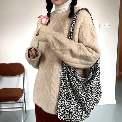 Japanese Retro Gentle and Thick Autumn and Winter Knit Sweater Round Neck Lazy Loose Padded Outer Sweater Women's Warm Women's Blouse
