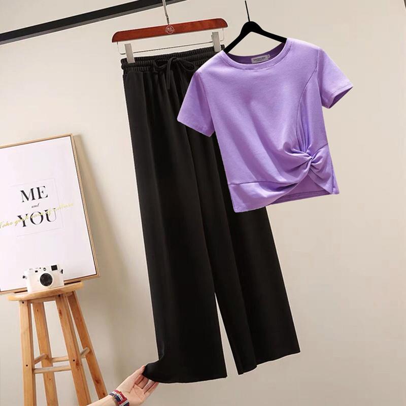 Two-piece Women's Loose T-shirt + Straight Loose Wide-leg Pants Casual Suit Women's Summer Home Wear Casual Sports Suit