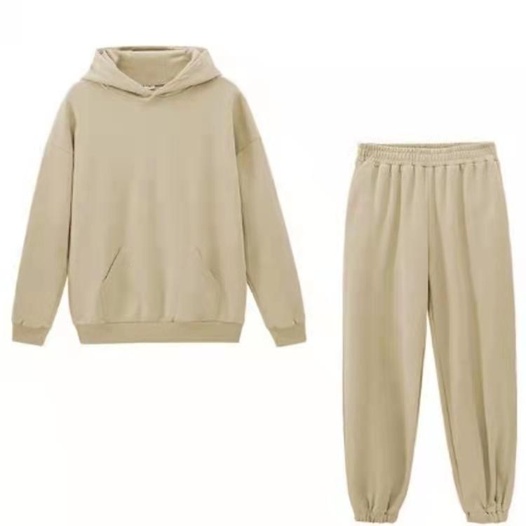 2PCS Women Loose Hooded Suits Solid Color Sports Wear Warm Fleece Hoodie Jogger Long Pants Suit Tracksuit Sets Two Piece Casual Athletic Clothing