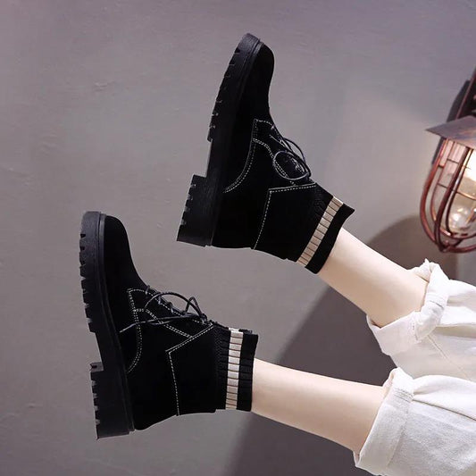 Winter All-match Flat Ankle Boots Student Snow Boots High-top Retro Women's Martin Boots