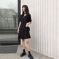 Black Dress Women's Cool Girl Summer Dress Short Sleeve Turn-down Collar Knee-length Daily Wear Office Dating Party
