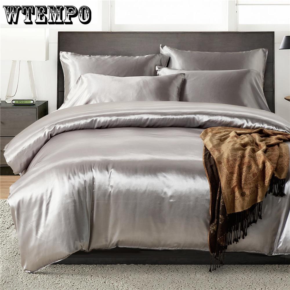 Nordic Style Silk Bedding  Queen Size Satin Grey Duvet Cover  Solid Color Set