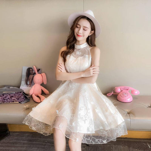 Fashion Net Yarn Princess Dress Organza Dress Lady Summer Sweet Above Knee Sleeveless Party Dress