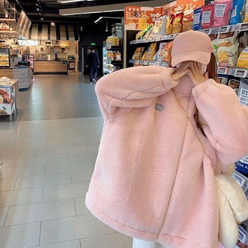 Winter Women's Faux Fur Coat Mid-length Loose Thick Warm Plush Coat Lamb Velvet Coat