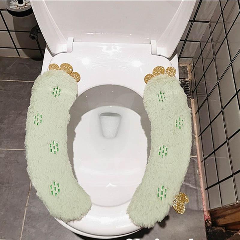 Cute Bowknot Toilet Cushion Household Waterproof Universal Velcro Plush Toilet Cushion Winter Warm Toilet Cushion