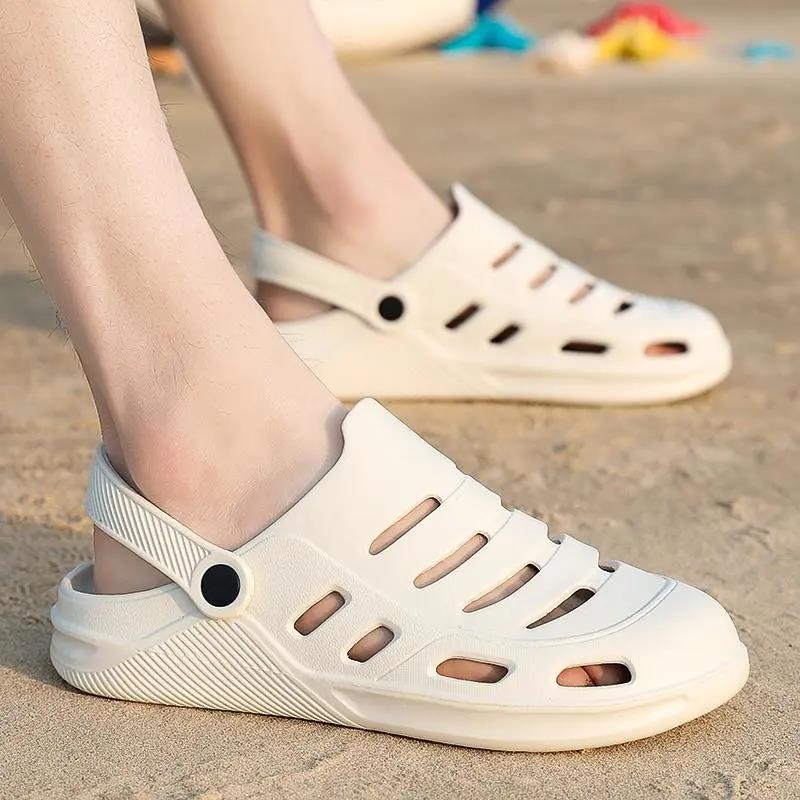 Men's Dong Cave Shoes Beach Slippers Baotou Hollow Soft Bottom Sandals Cover Feet Large Size