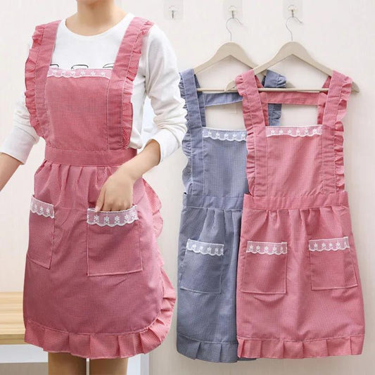 Apron Women's Double Layer Anti-oil Princess Waist Skirt Kitchen Smock Adult Housework Overalls Cute Maid Apron Ruffle