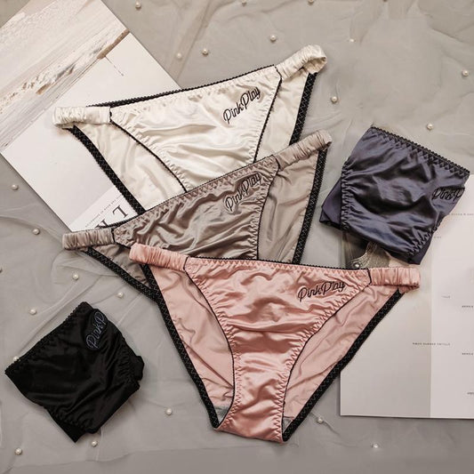 Elastic Ice Silk Female Underwear Low Waist Solid Color Seamless Sexy Panties Briefs Breathable