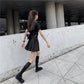 Women High Waist Thin Pleated Skirt School Uniforms Anti-lightening Solid Color Mini A-line Skirt