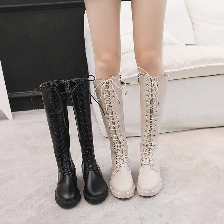 Long Tube Martin Boots Female 2019 Autumn British Style Straps Knight Boots Flat Women's Boots