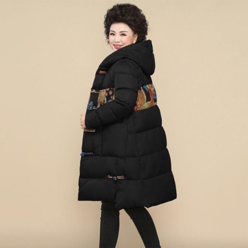 Women's Mid-length Down Jacket Winter Middle-aged and Elderly Korean Loose Cotton Casual Hooded Thick Coat