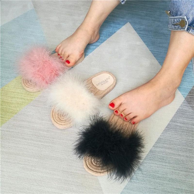Fur Furry Slide Sweet Feather Thick Bottom Beach Female Sandals Hair Flip Flops Women Home Slippers Indoor Soft
